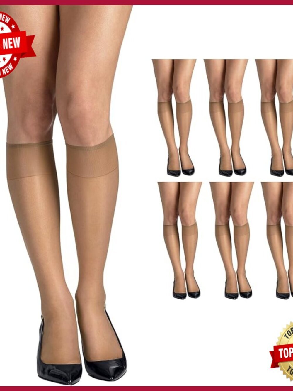 Silky Sheer Knee-High Stockings, Reinforced Toe, 6 Pack
